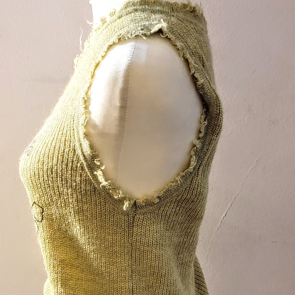 Distressed, Frayed Edge Puppy Sigh Greenish- Yellow Tank Top - Picture 5 of 9